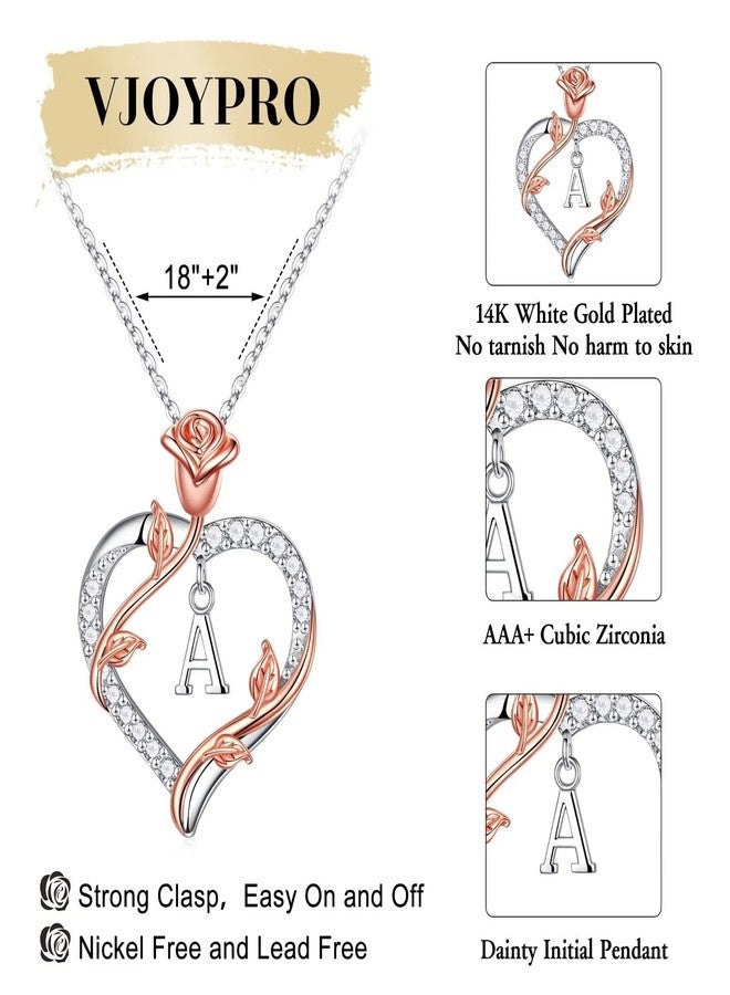 Vjoypro Necklace Gifts for Women Teen Girls, Letter A Initial Necklaces Rose Flower Love Heart Pendant Necklace I Love You Anniversary Mothers Day Birthday Gifts for Her Girlfriend Wife - Image 5